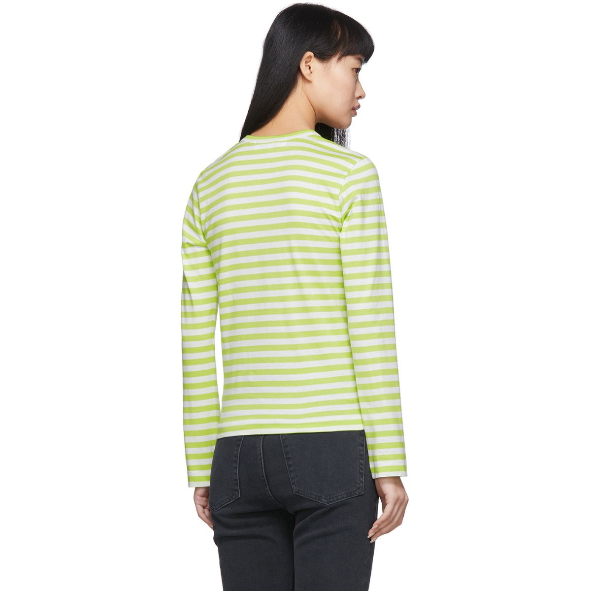 Comme Des Garcons Play Striped Green Long Sleeve T-Shirt