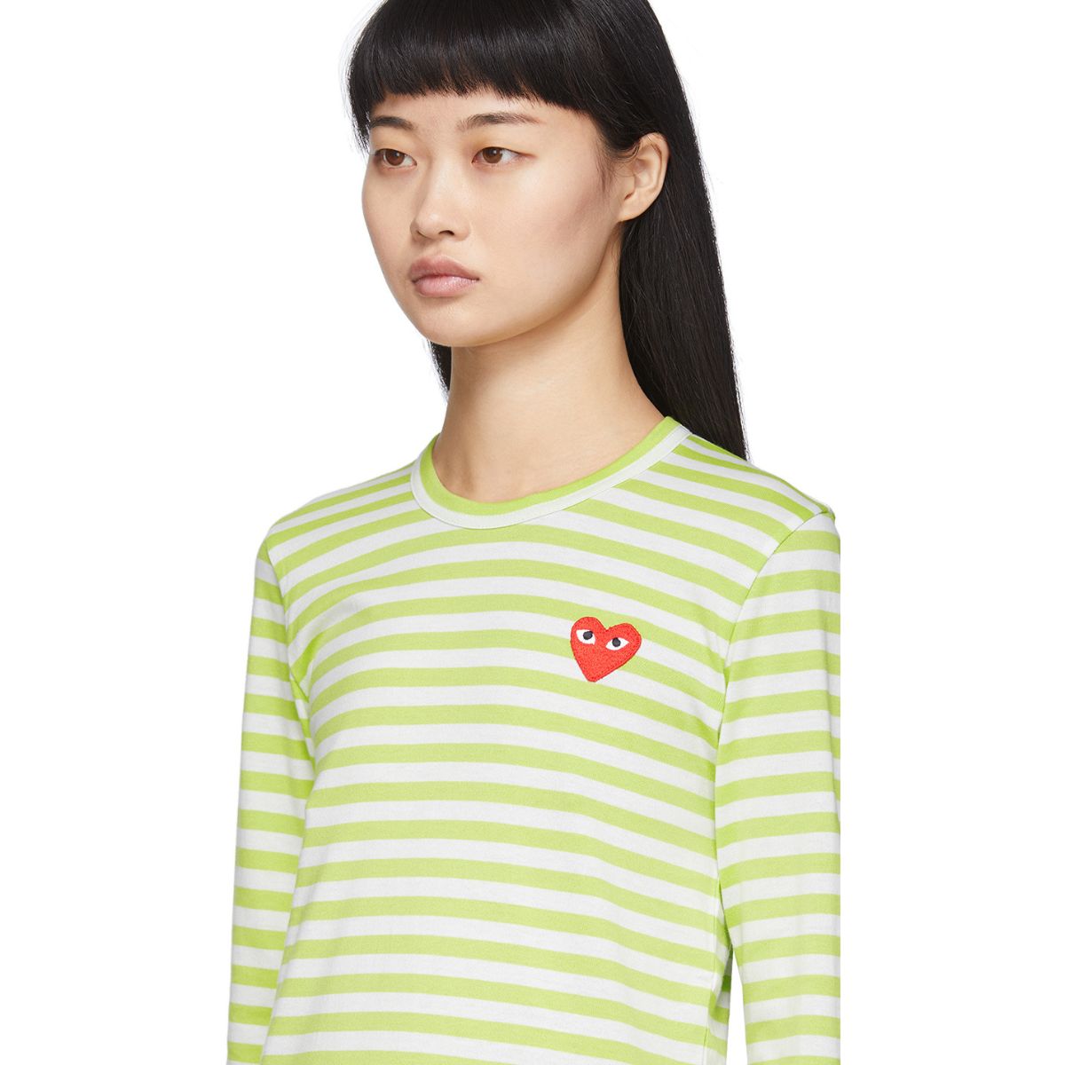 Comme Des Garcons Play Striped Green Long Sleeve T-Shirt