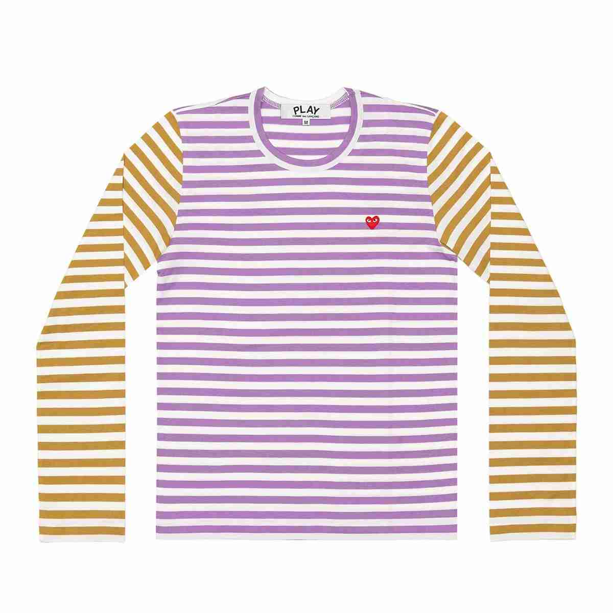 Comme Des Garçons Red Heart Striped Long Sleeve T-Shirt Women