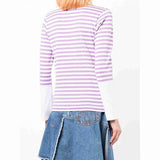 Comme Des Garçons Small Red Heart Striped Long Sleeve T-Shirt Purple White