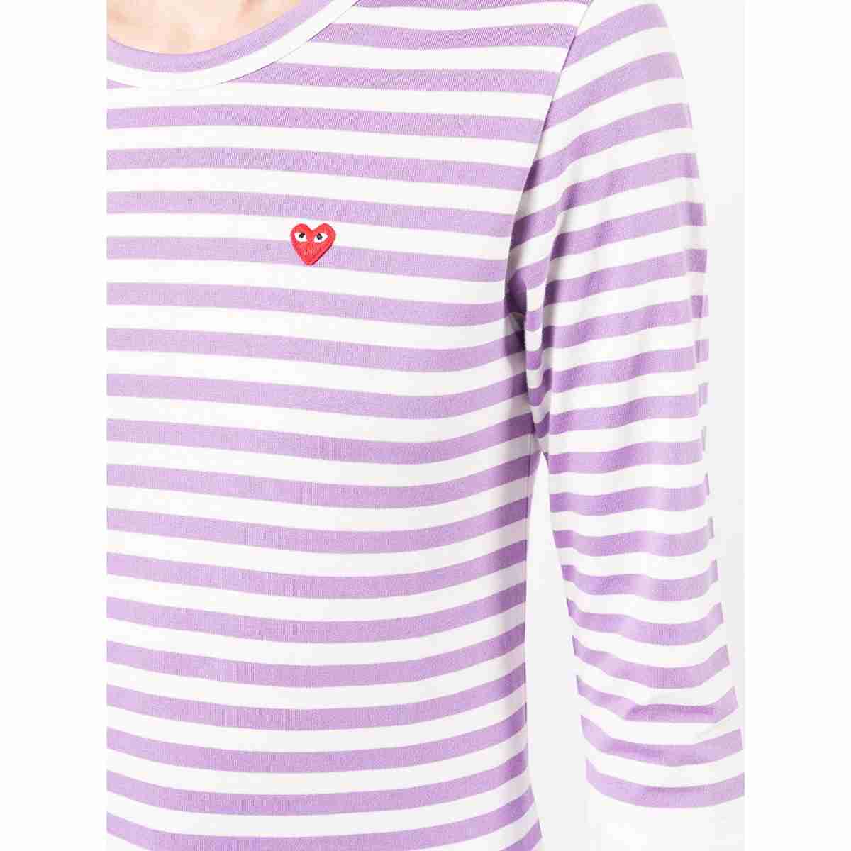 Comme Des Garçons Small Red Heart Striped Long Sleeve T-Shirt Purple White