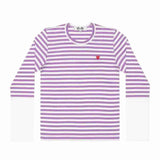 Comme Des Garçons Small Red Heart Striped Long Sleeve T-Shirt Purple White