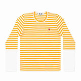 Comme Des Garçons Small Red Heart Striped Long Sleeve T-Shirt Yellow White