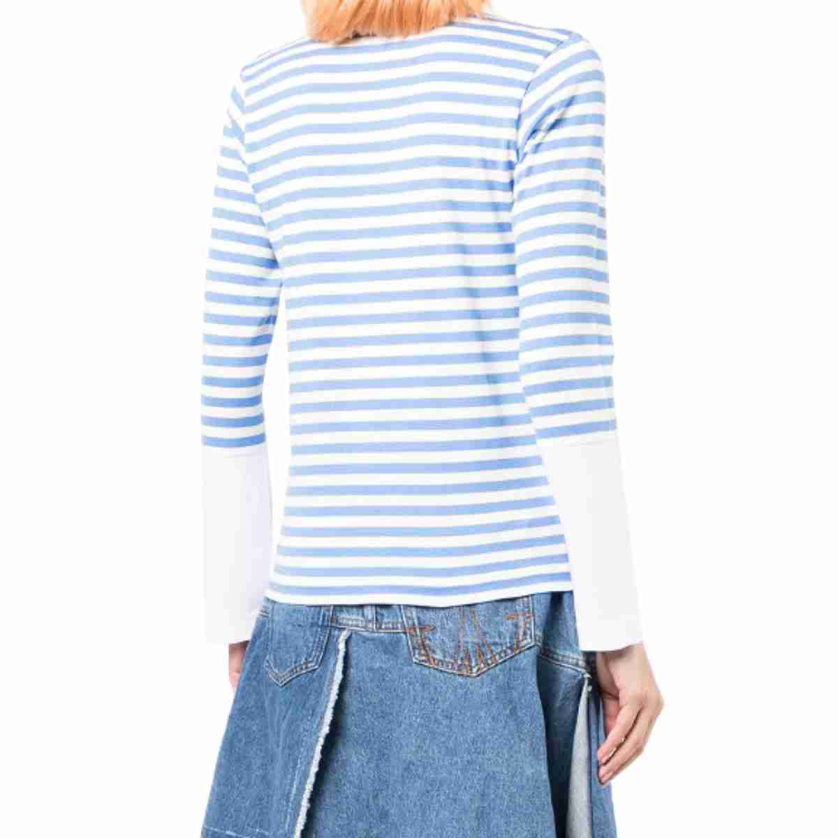 Comme Des Garçons Small Red Heart Striped Long Sleeve T-Shirt Blue White