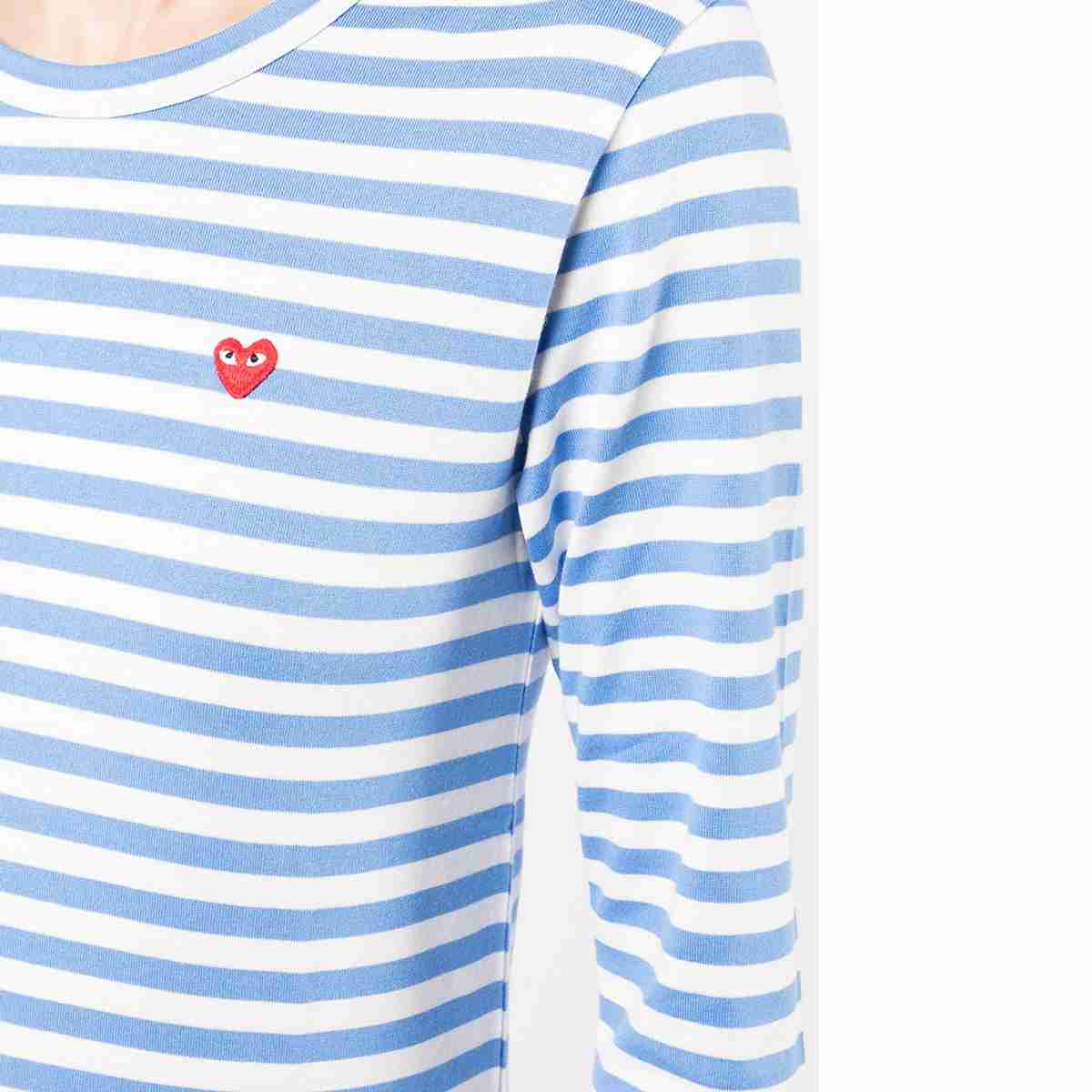 Comme Des Garçons Small Red Heart Striped Long Sleeve T-Shirt Blue White