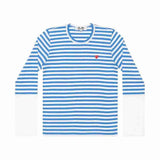Comme Des Garçons Small Red Heart Striped Long Sleeve T-Shirt Blue White