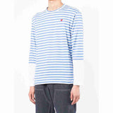Comme Des Garçons Small Red Heart Striped Long Sleeve T-Shirt Blue White