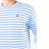 Comme Des Garçons Small Red Heart Striped Long Sleeve T-Shirt Blue White