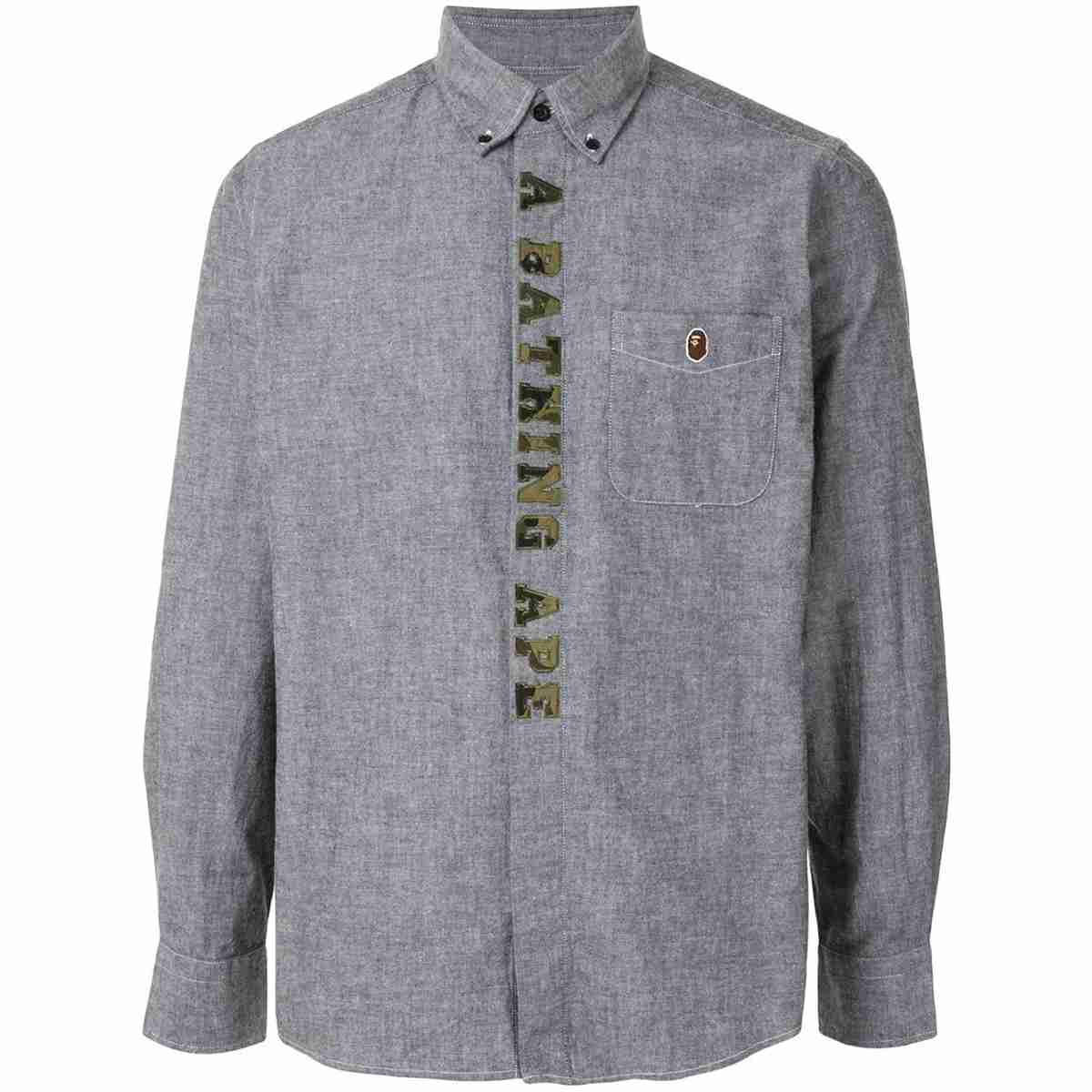 A Bathing Ape BAPE 1St Camo Applique Chambray Shirt Long Sleeve