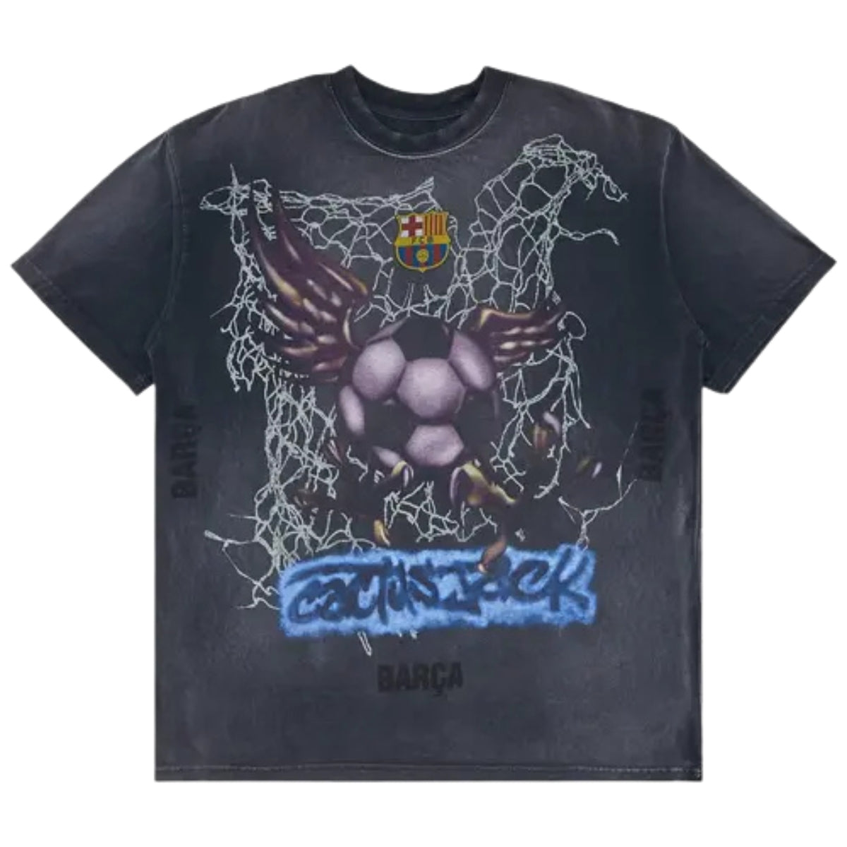 Travis Scott Cactus Jack x FCB Washed Spray Logo T-Shirt Black