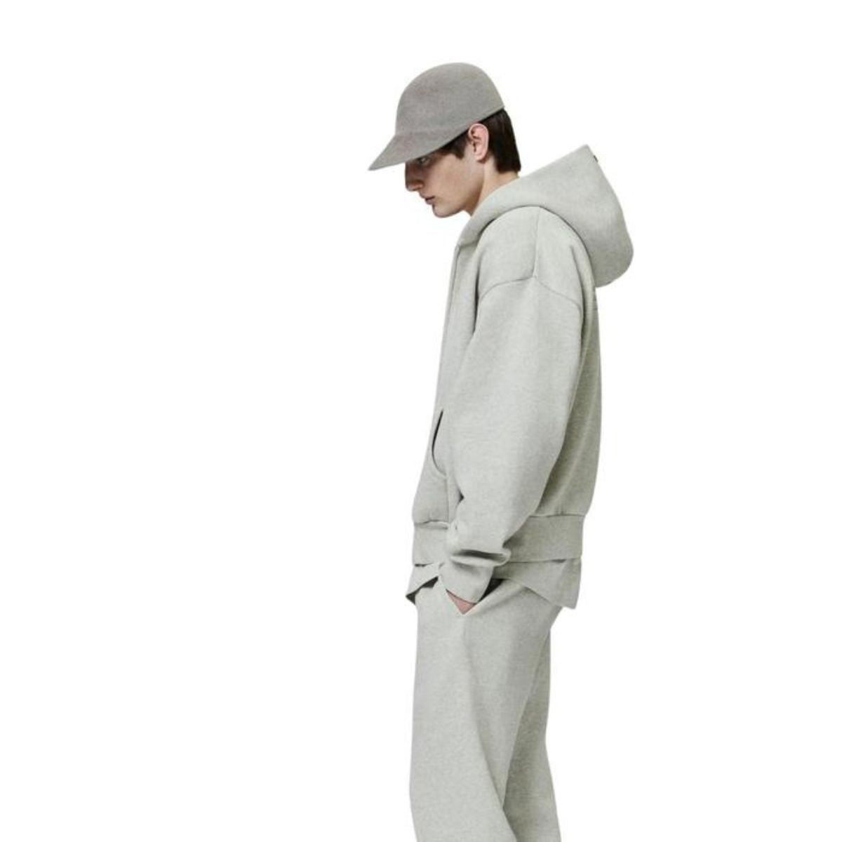 Fear of God Essentials Classic Fit Fleece Zip Hoodie Heather Stone