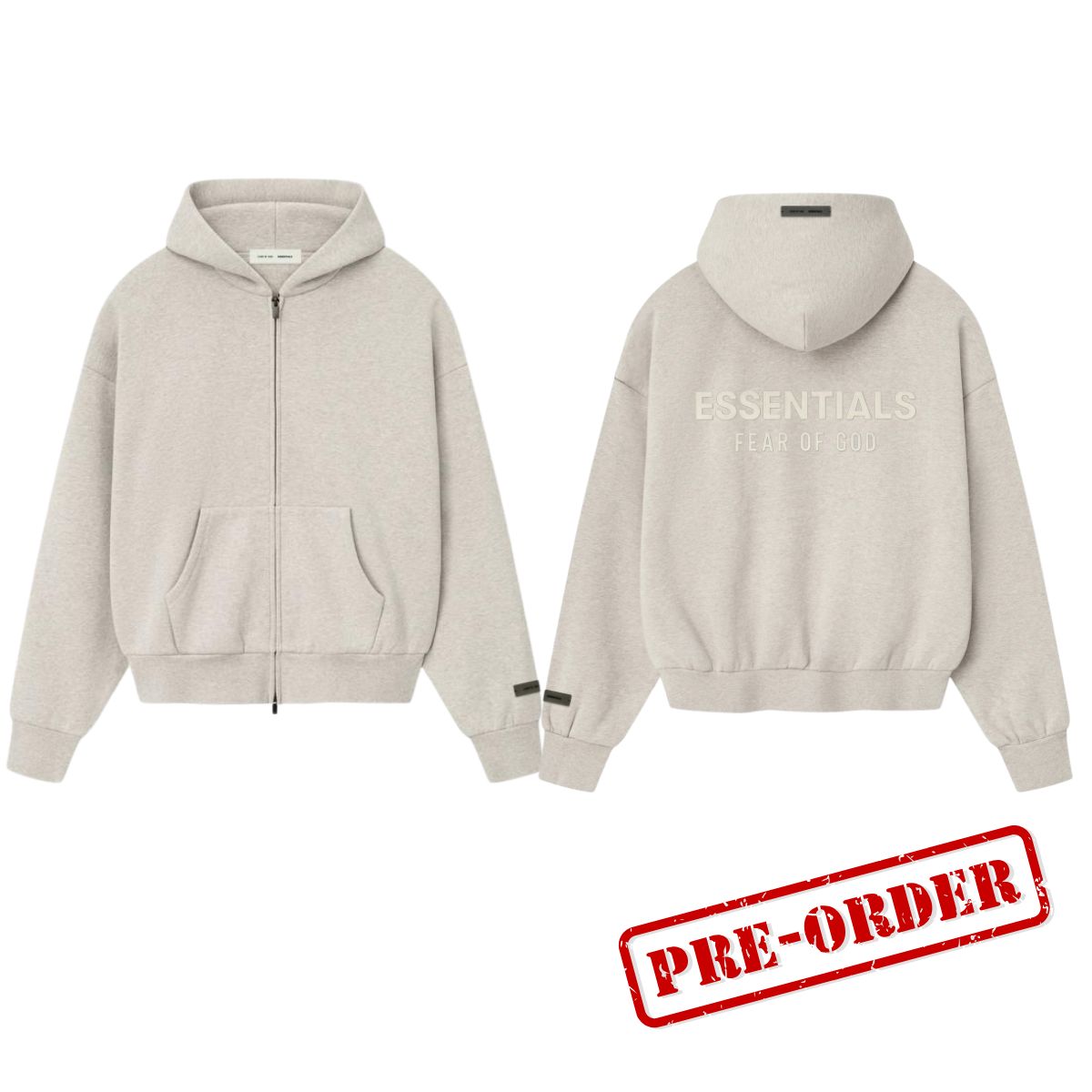 Fear of God Essentials Classic Fit Fleece Zip Hoodie Heather Stone