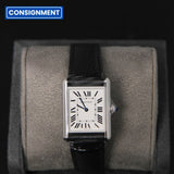 Cartier Tank Must SolarBeat Large Steel Black Calfskin Leather WSTA0120