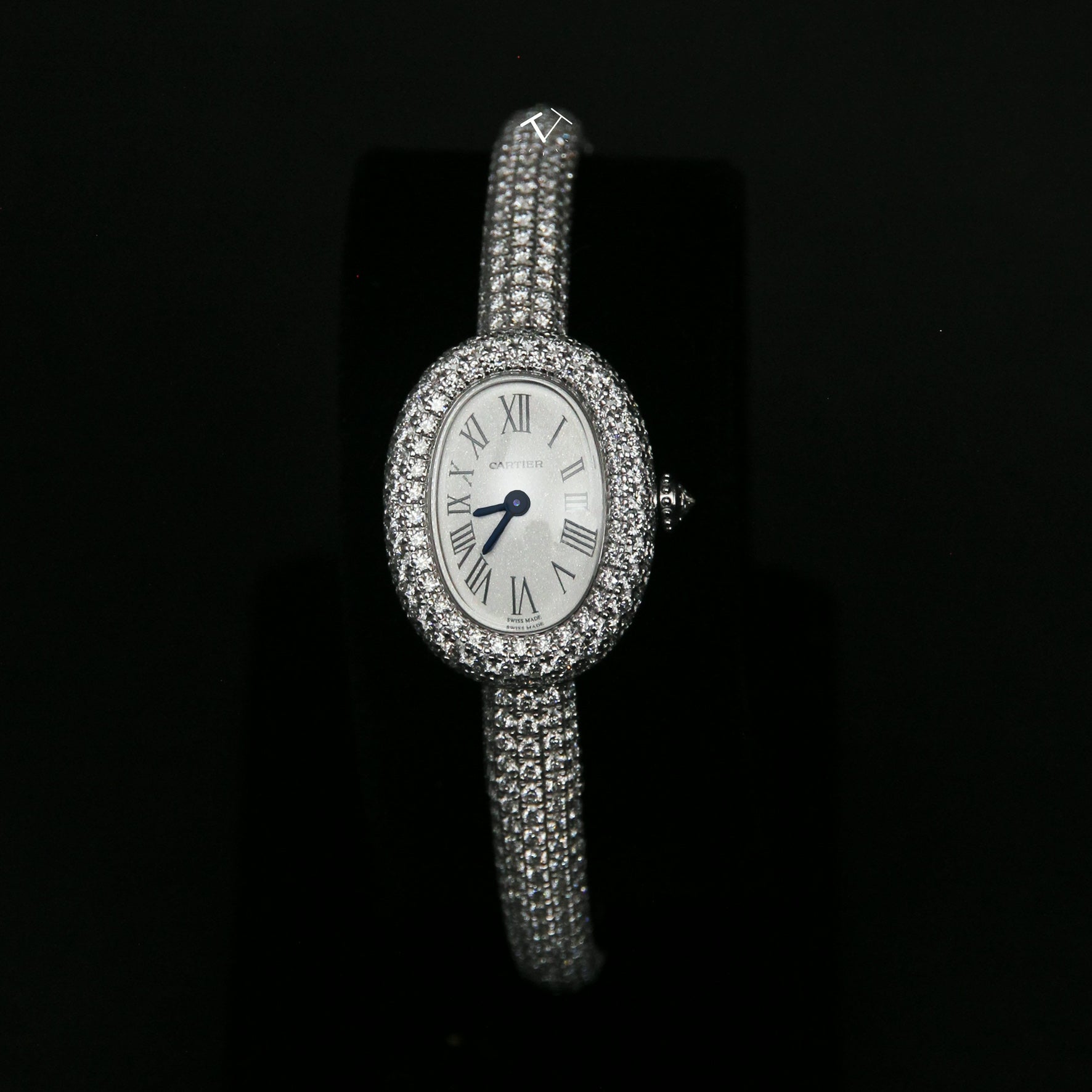 Cartier 16 Baignoire WG Mini Full Diamond White Dial HPI01773
