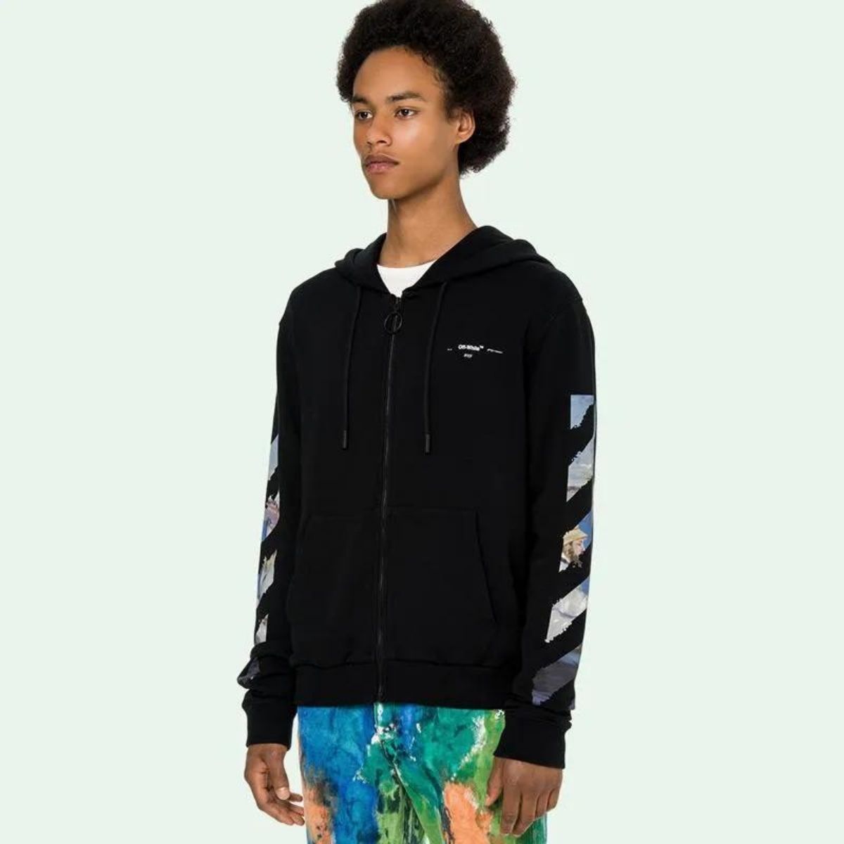 Off White Colored Arrow Zip Hoodie Black