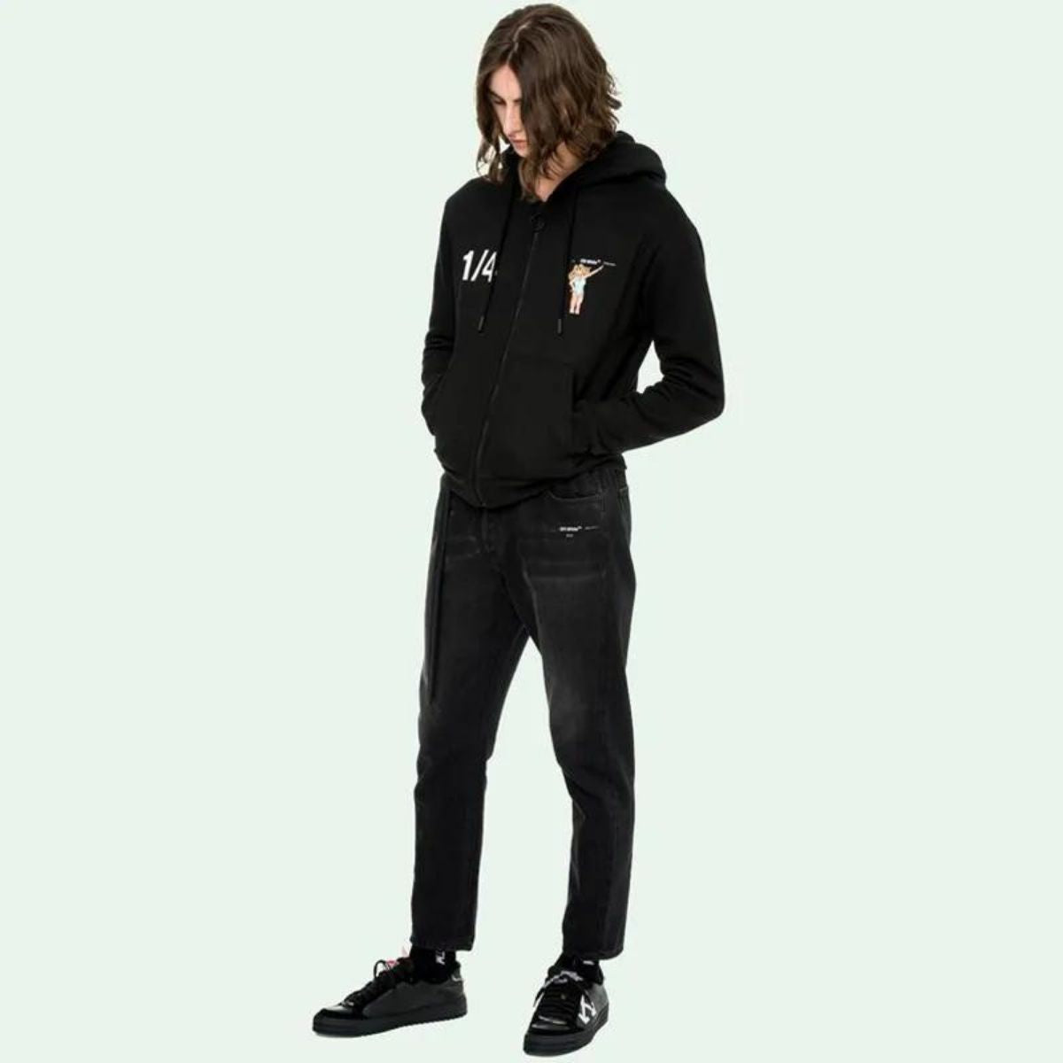 Off White Dondi Woman Zip Jaket Hoodie Black