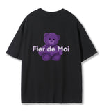 Fier De Moi Purple Bear White Logo T-shirt Black