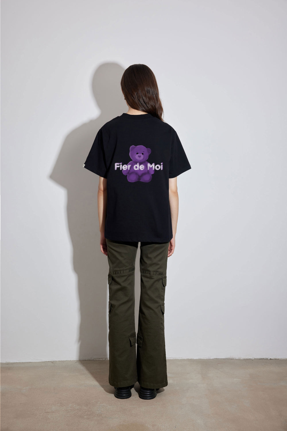 Fier De Moi Purple Bear White Logo T-shirt Black