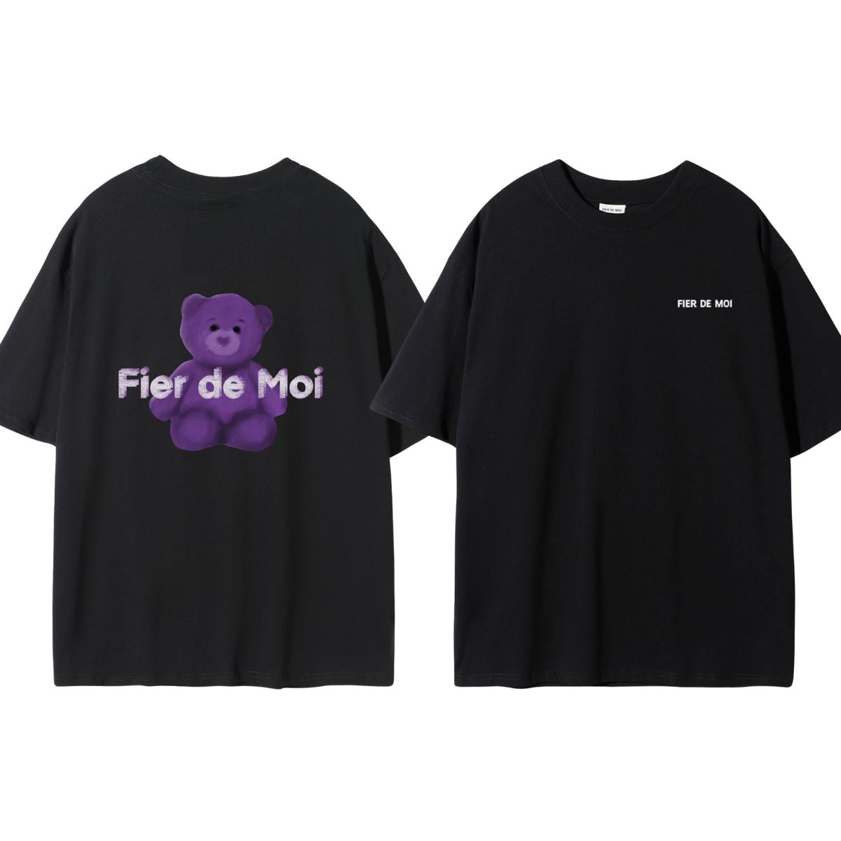 Fier De Moi Purple Bear White Logo T-shirt Black
