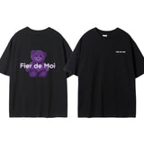 Fier De Moi Purple Bear White Logo T-shirt Black