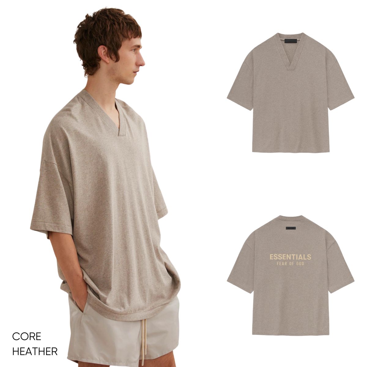関税込み＊FEAR OF GOD ESSENTIALS＊FW23 Vネック Tシャツ Fear of God Essentials T-shirt V-Neck Core Heather (FW23)
