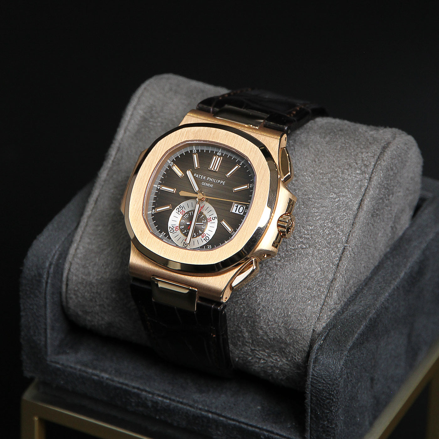 Nautilus 40 RG  Chronograph Date Brown Dial Alligator 5980R-001