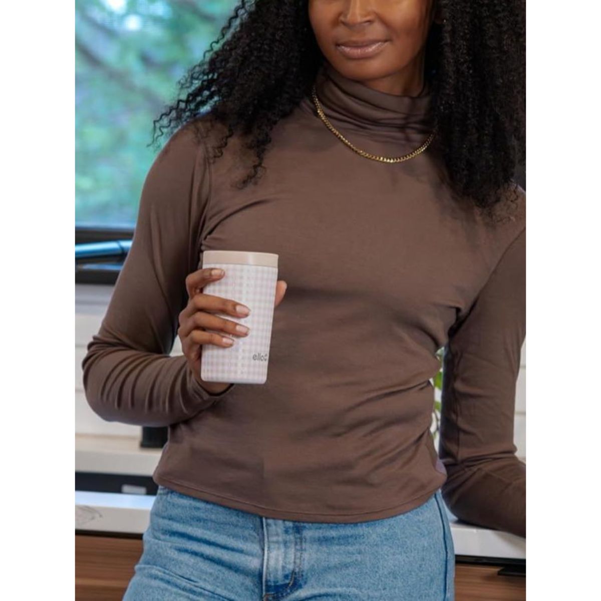 Ello Jones 11oz Stainless Steel Travel Mug Beige Gingham