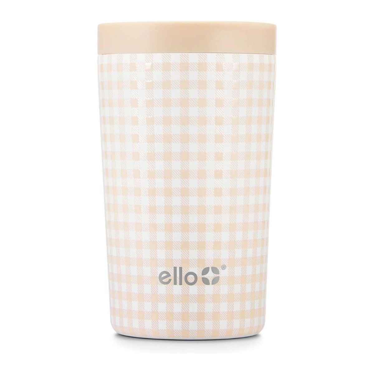 Ello Jones 11oz Stainless Steel Travel Mug Beige Gingham