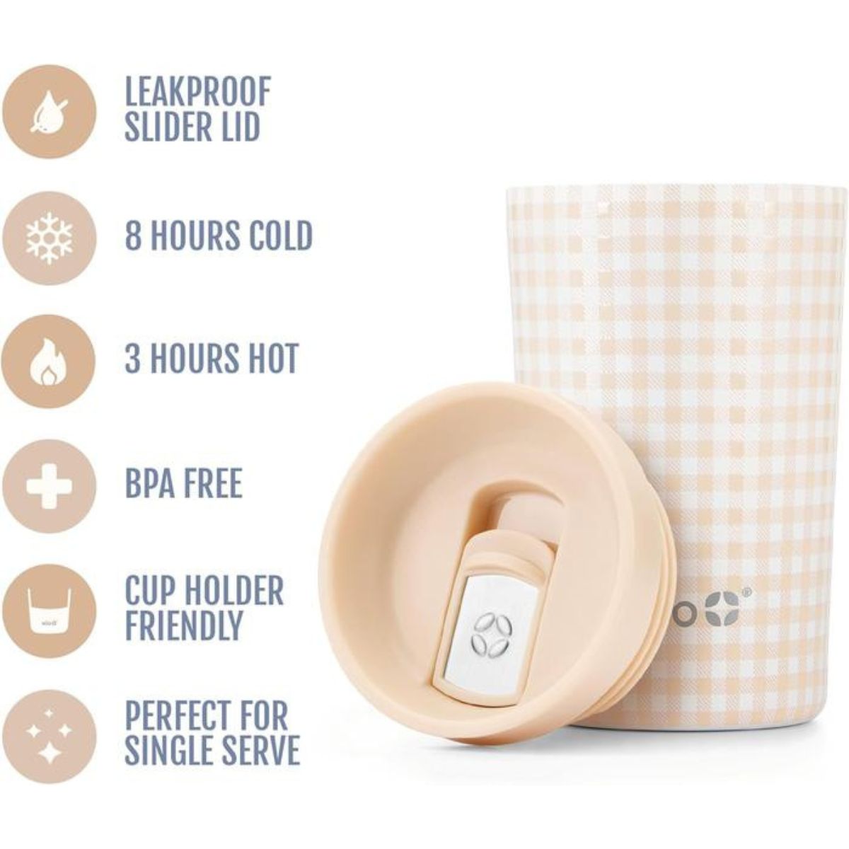 Ello Jones 11oz Stainless Steel Travel Mug Beige Gingham