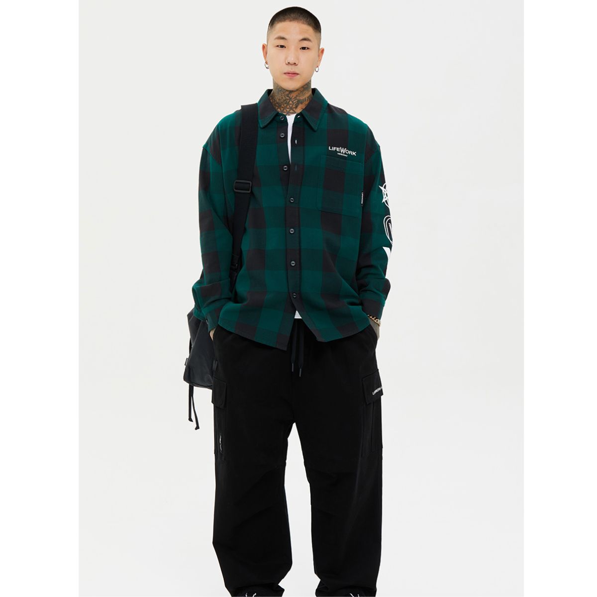 LifeWork Multi-Logo One-Pocket Check Long Shirt