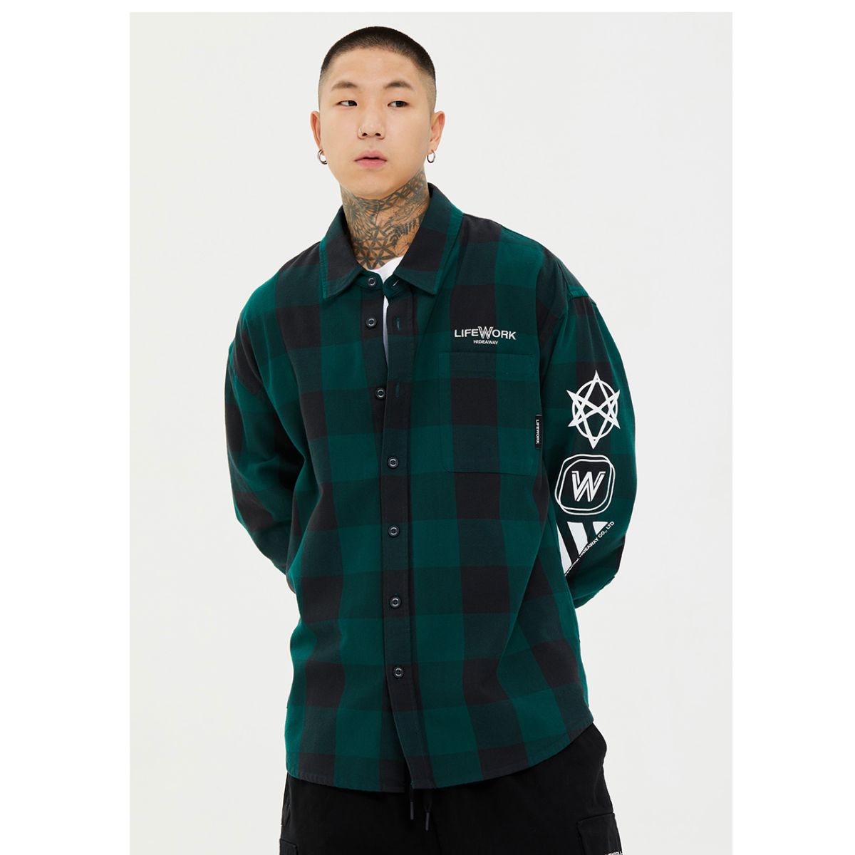 LifeWork Multi-Logo One-Pocket Check Long Shirt