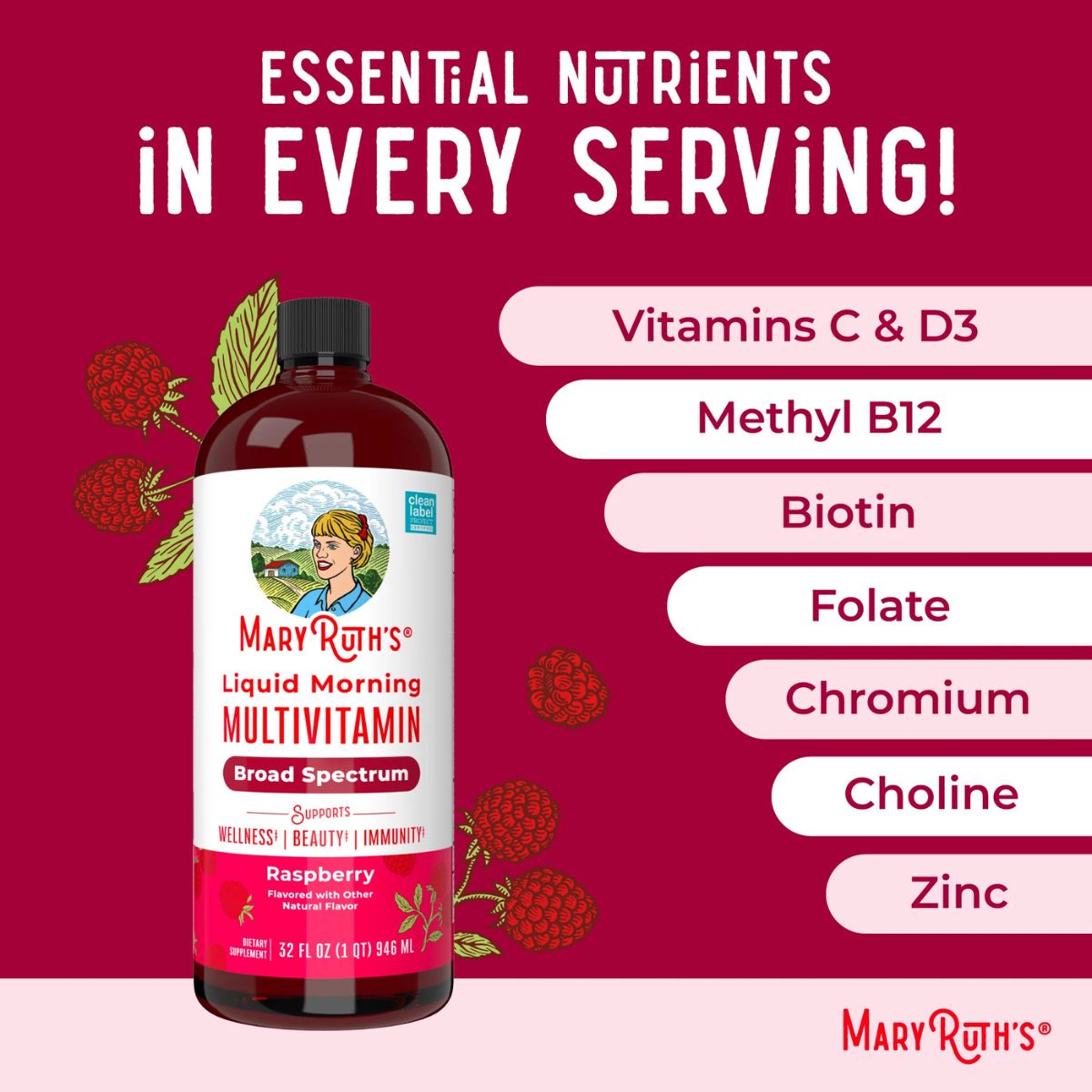 Mary Ruth Organics Liquid Morning Multivitamin For Women,Men & Kids 946ml