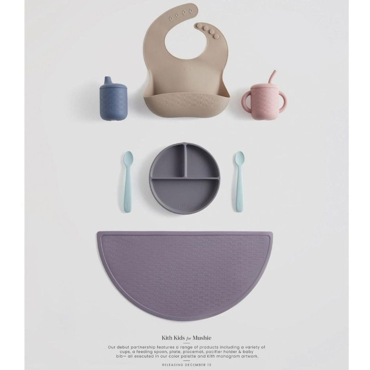 KITH Kids x Mushie Baby Essentials, Baby Bib, Cups, Placemat, Suction Plate