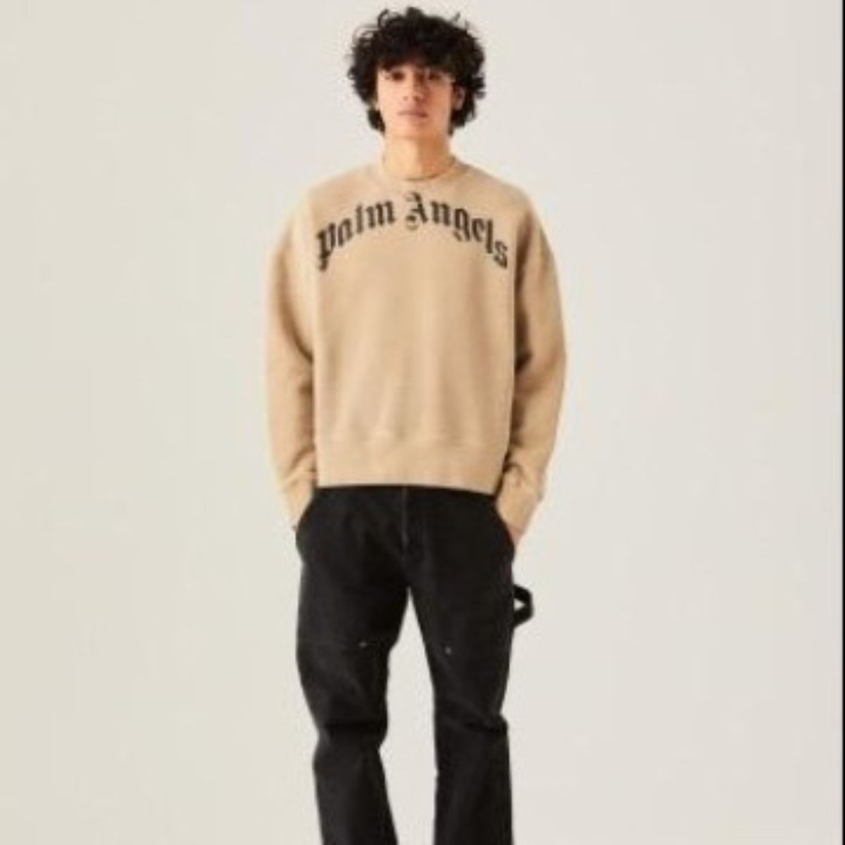 Palm Angels GD Curved Logo Crewneck Beige Black