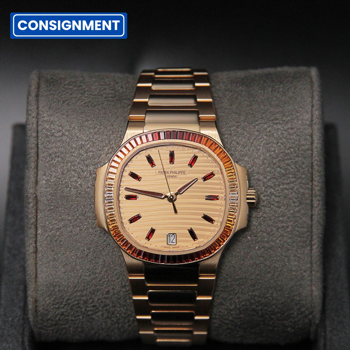 Patek Philippe Nautilus 35 Joaillerie RG Rose Gilt Baguette Dial 7118/1300R-001