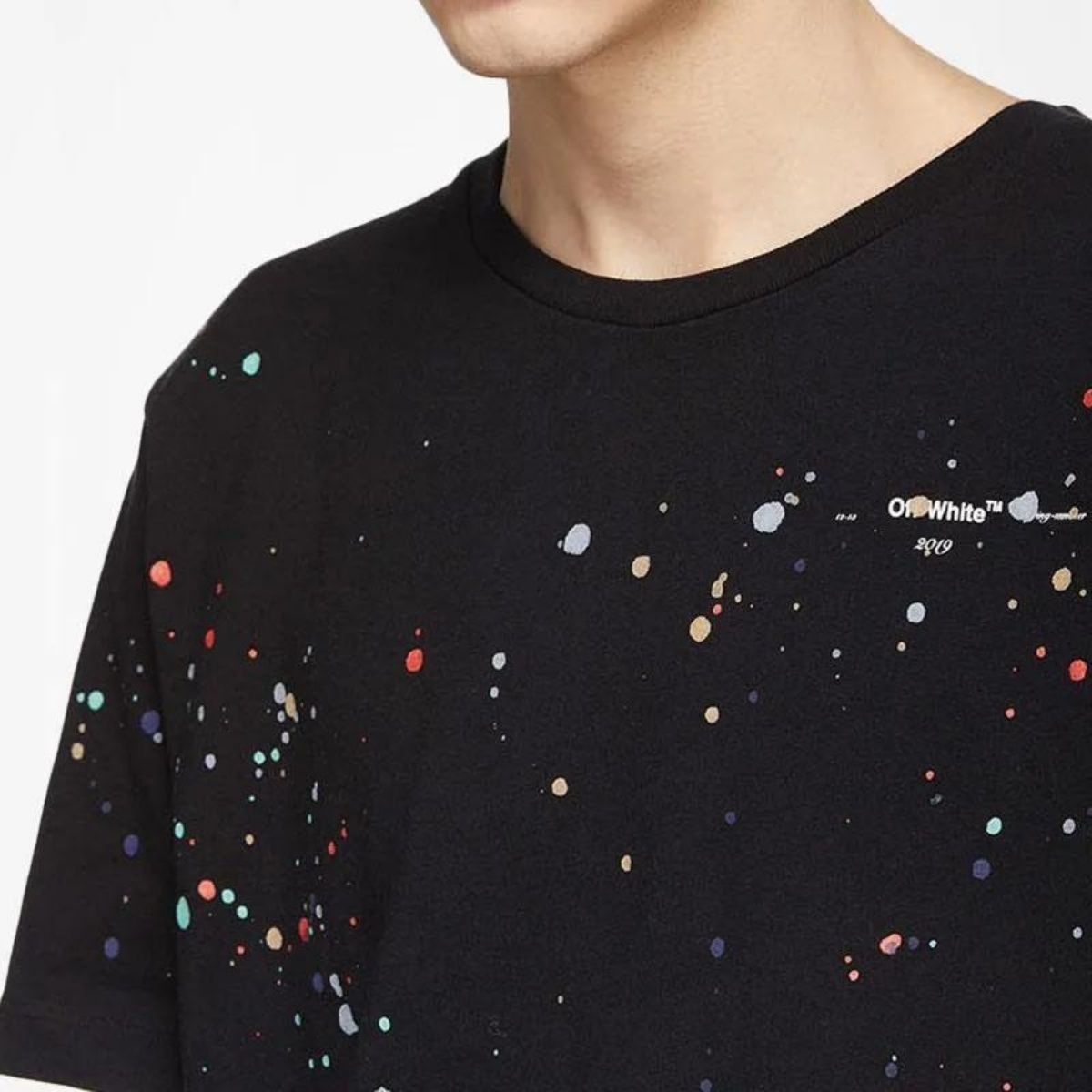 Off White Paint Splattered T-Shirt Black