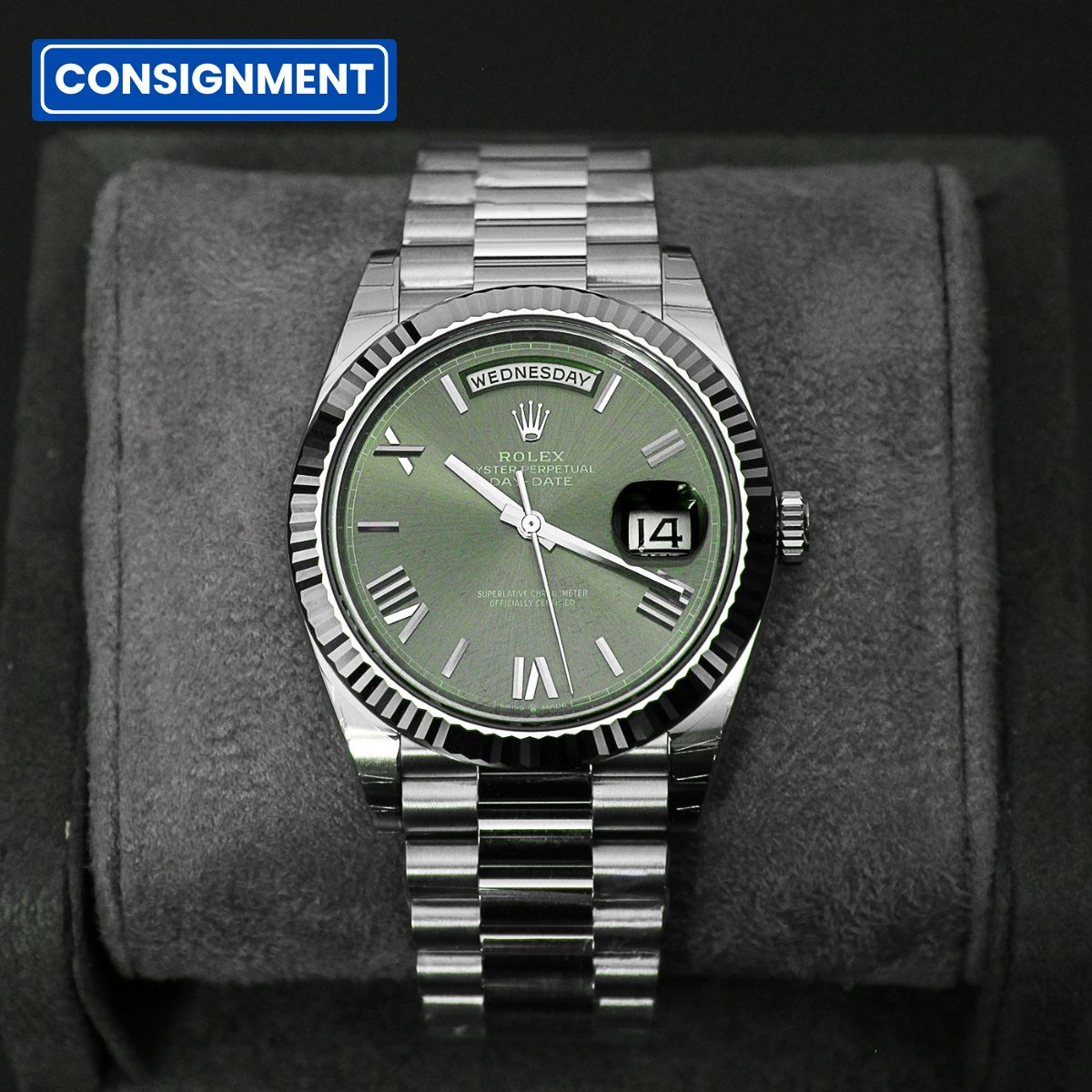 Daydate 40 White Gold Olive Roman Dial - 228239