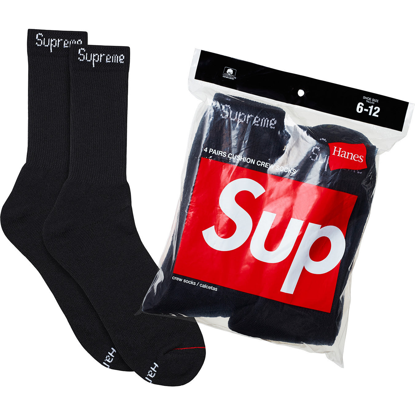 Supreme Hanes Crew Socks Kaos Kaki (4 PACK)