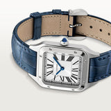 Cartier Santos Dumont Small Silver Dial Croco Embossed Leather Strap Blue WSSA0086