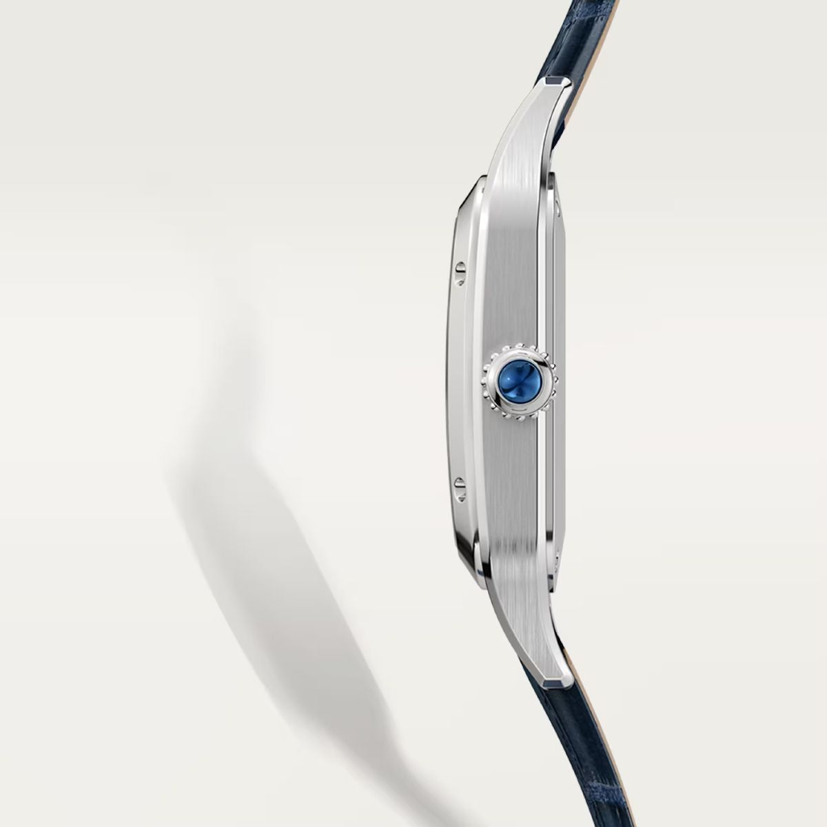 Cartier Santos Dumont Small Silver Dial Croco Embossed Leather Strap Blue WSSA0086