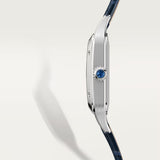 Cartier Santos Dumont Small Silver Dial Croco Embossed Leather Strap Blue WSSA0086