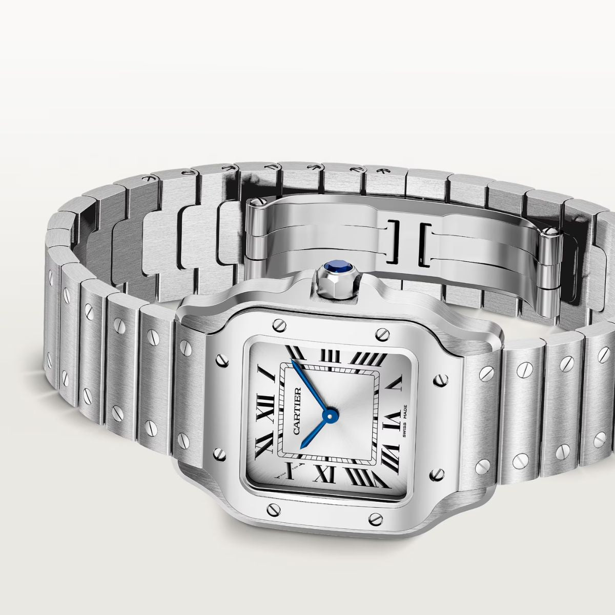 Cartier Santos Small Silver Sunray Steel Strap WSSA0082