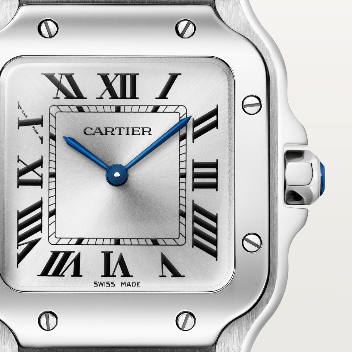 Cartier Santos Small Silver Sunray Steel Strap WSSA0082