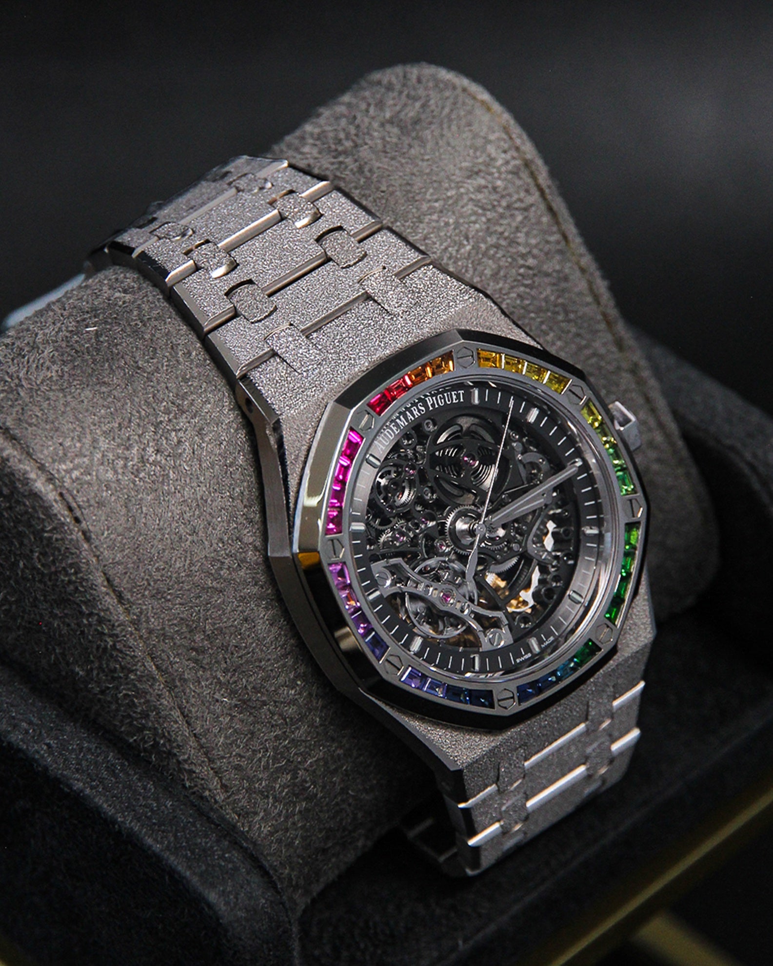AP RO Frosted WG Openworked Rainbow Baguette Bezel 15412BC.YG.1224BC.03-B