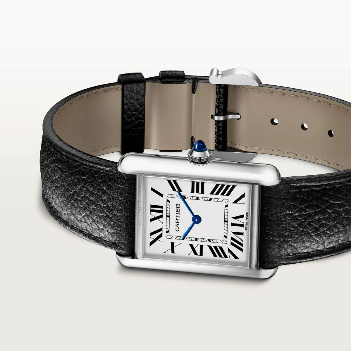 Cartier Tank Must SolarBeat Large Steel Black Calfskin Leather WSTA0120