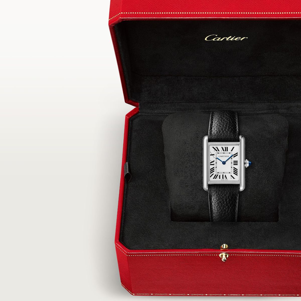 Cartier Tank Must SolarBeat Large Steel Black Calfskin Leather WSTA0120