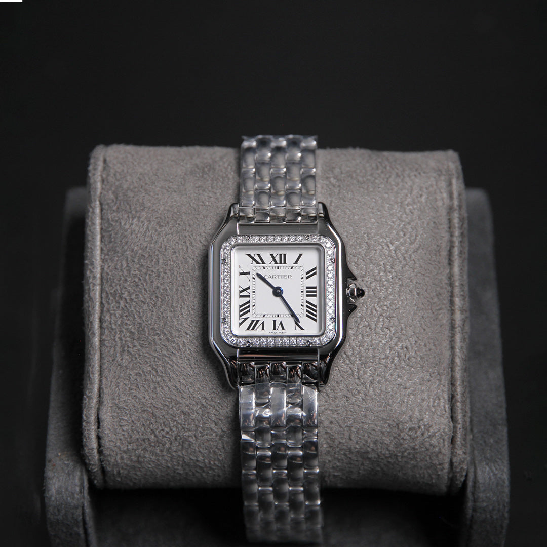 Cartier 27 Panthère Medium White Dial Diamond Bezel W4PN0018