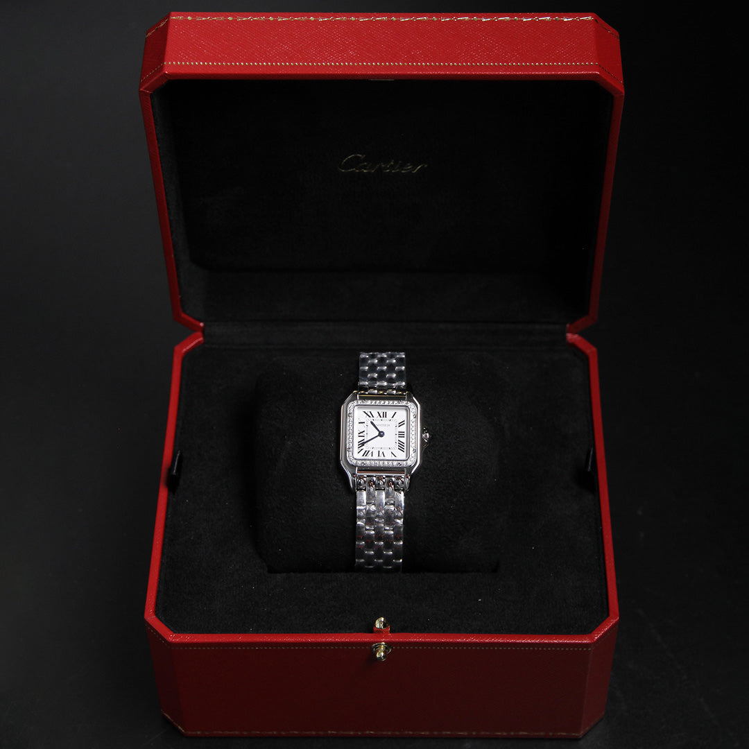 Cartier 27 Panthère Medium White Dial Diamond Bezel W4PN0018