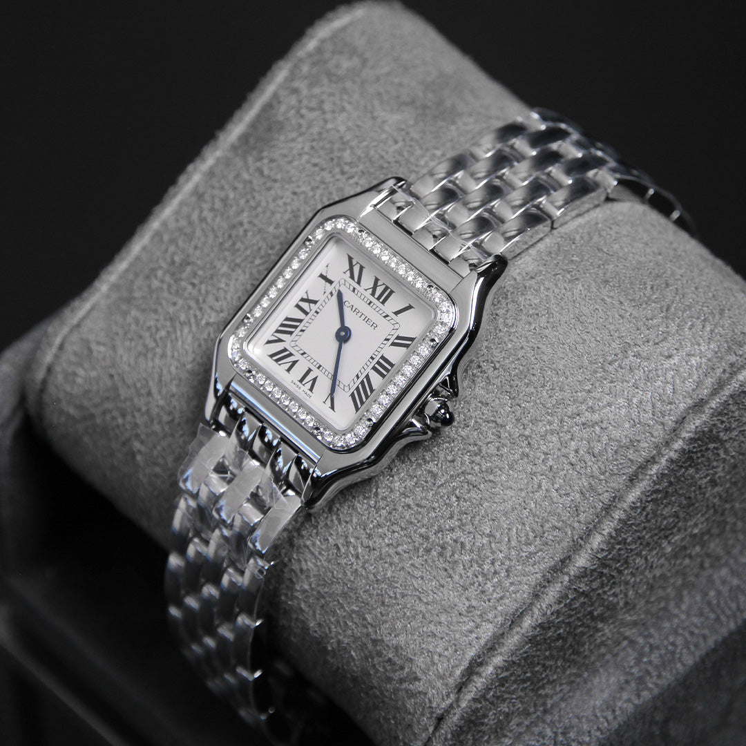 Cartier 27 Panthère Medium White Dial Diamond Bezel W4PN0018