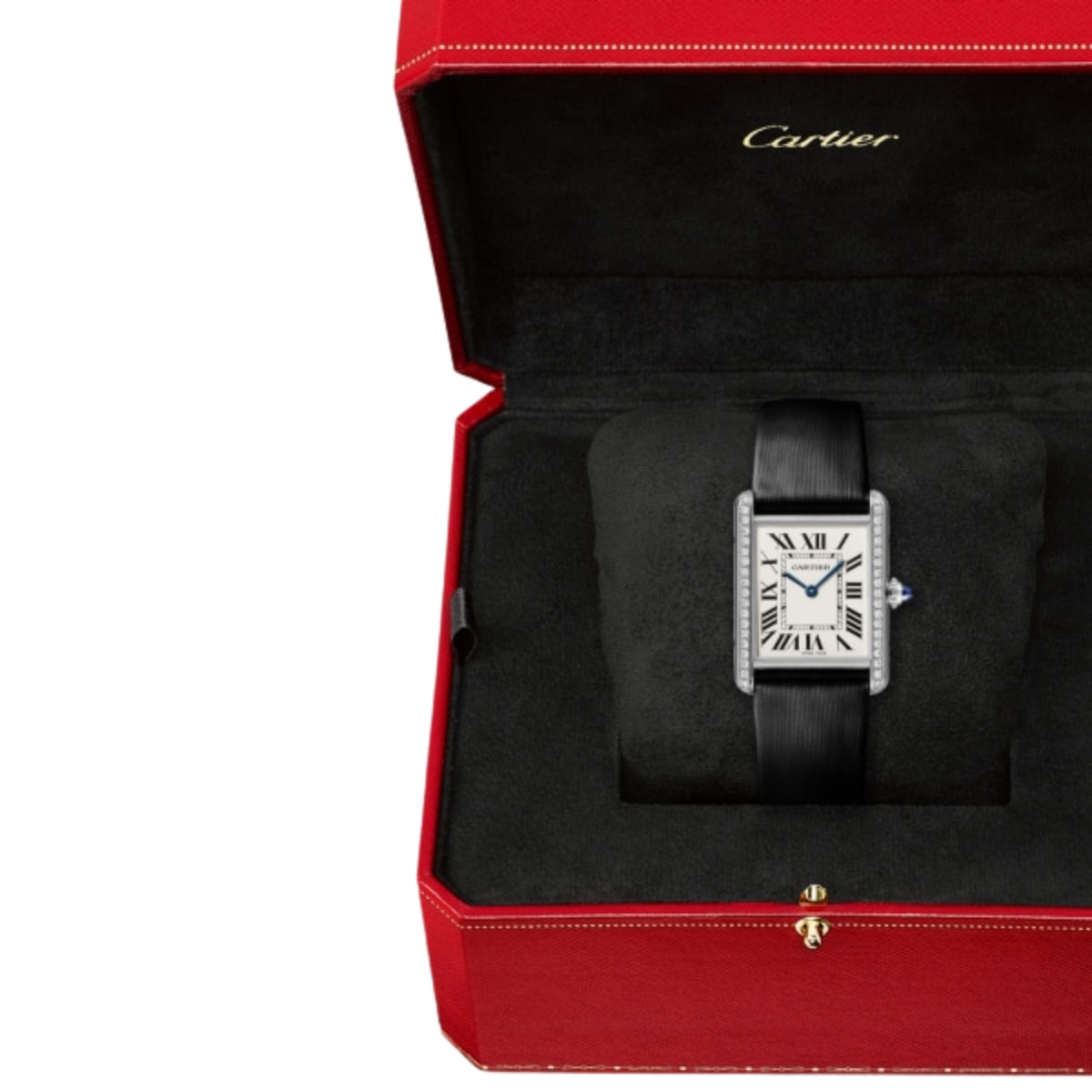 Cartier Tank Must De Cartier Horloge Large Steel Diamonds Black Brushed Calfskin Leather W4TA0030